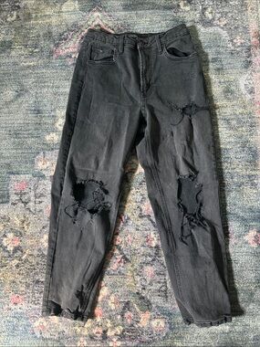 Wild Fable Black Distressed Super High Rise Tapered Jeans - Ripped Knees Size 8